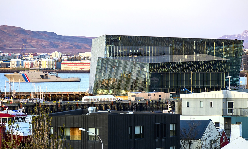 REYKJAVIK: Photo shows a ship of the Icelandic Coast Guard patrolling off the coast next to the Harpa Concert hall in Reykjavik, Iceland, the venue of the 4th Summit of the Heads of State and Government of the Council of Europe, on the eve of the two-day summit. – AFP