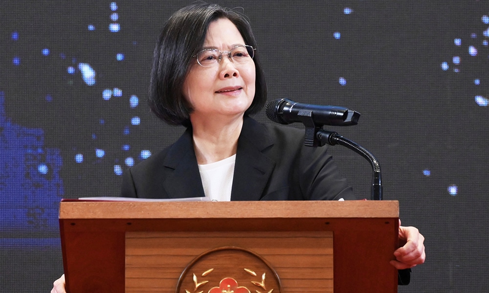 TAIPEI: Taiwan's President Tsai Ing-wen speaks during a press conference on the seventh anniversary of her tenure, at the Presidential Office in Taipei on May 20, 2023. – AFP