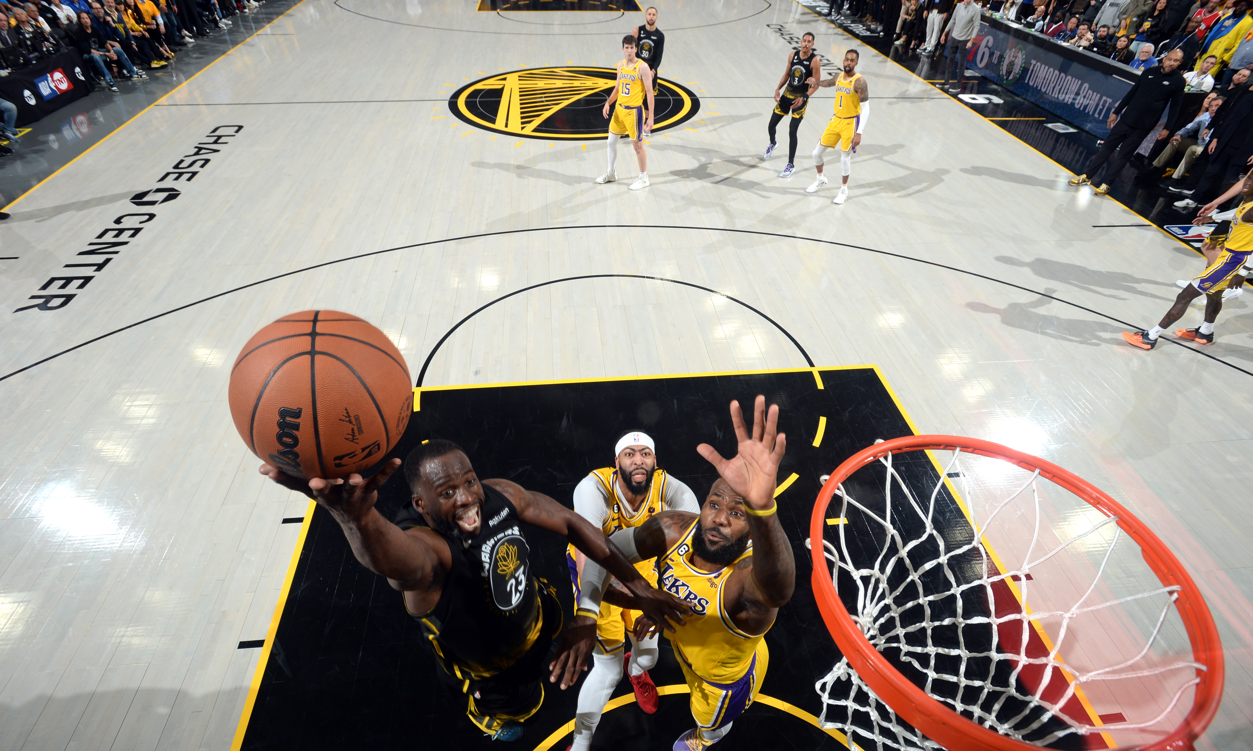 SAN FRANCISCO: Draymond Green #23 of the Golden State Warriors drives to the basket during the game against the Los Angeles Lakers during Game One of the Western Conference Semi-Finals of the 2023 NBA Playoffs on May 2, 2023.— AFP