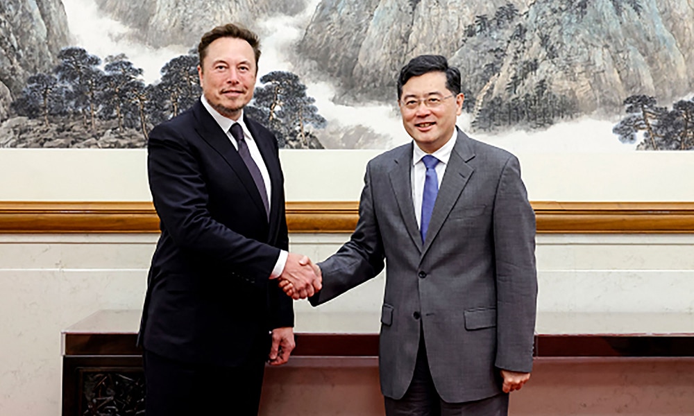 BEIJING: Tesla CEO Elon Musk meets China’s Foreign Minister Qin Gang on May 30, 2023. —AFP
