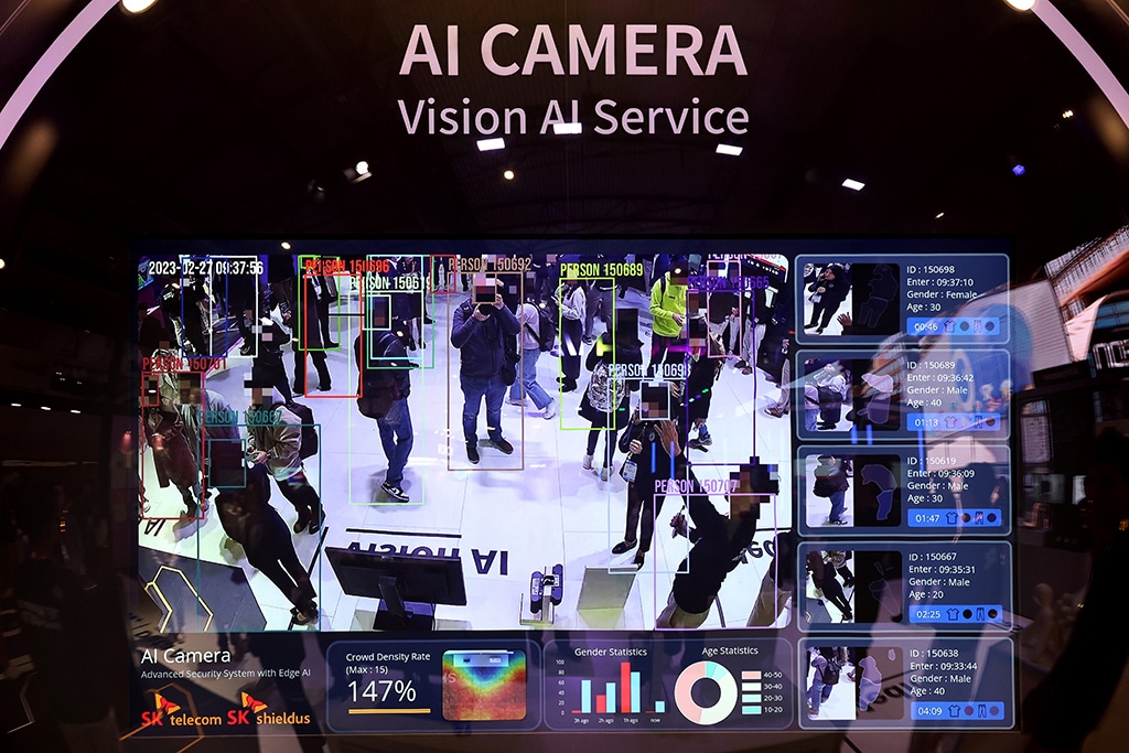 BARCELONA: Picture shows facial recognition software on the Metaverse stand at the Mobile World Congress (MWC), the telecom industry’s biggest annual gathering, in Barcelona. - AFP