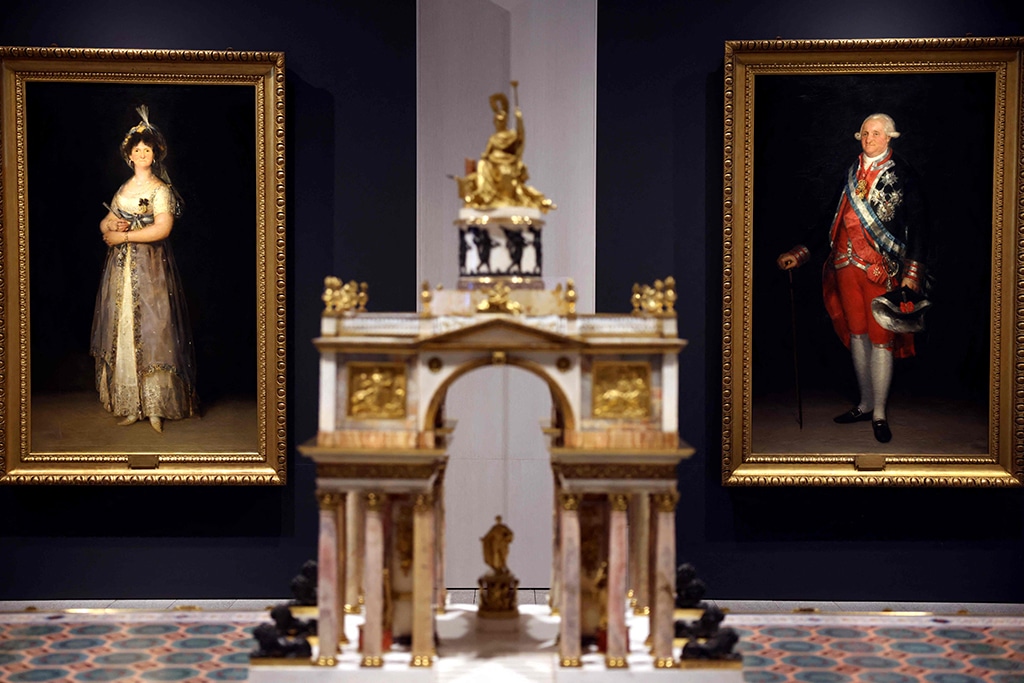 Two portraits painted by Francisco de Goya in 1799 depicting King Carlos IV of Spain and his wife Queen Maria Luisa of Parma are exhibited at the Galeria de las Colecciones Reales (Royal Collections Gallery), the new museum in Madrid, on June 7, 2023. - AFP photos