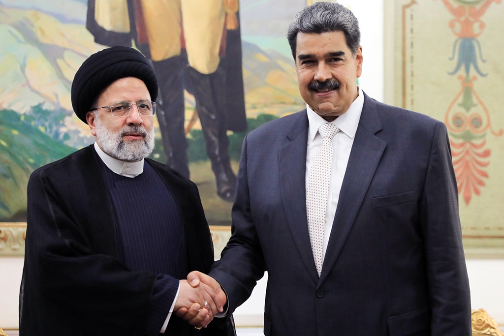 CARACAS: Iranian President Ebrahim Raisi and Venezuelan President Nicolas Maduro hold a private meeting at Miraflores Presidential Palace on June 12, 2023. – AFP