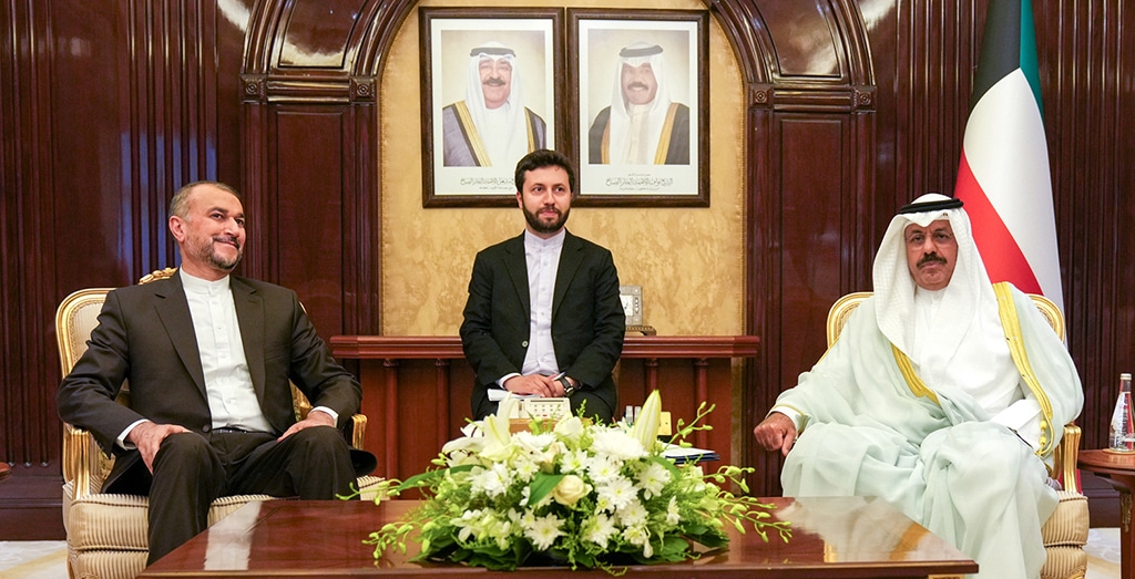 KUWAIT: HH the Prime Minister Sheikh Ahmad Al-Nawaf Al-Sabah meets Iran's Foreign Minister Hossein Amir-Abdollahian on June 21, 2023. - KUNA
