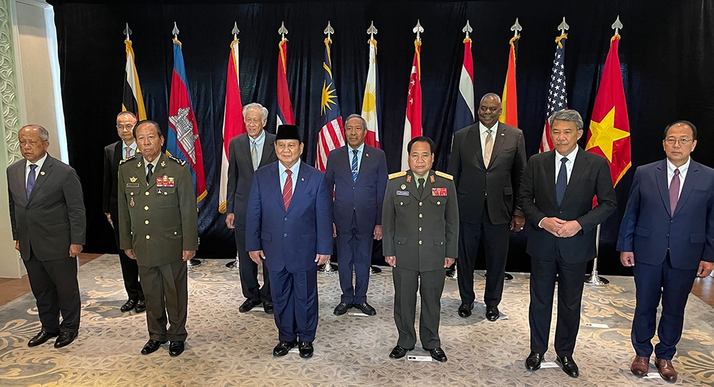 SINGAPORE: This handout photo on shows US and Southeast Asian defense ministers posing for a photo at the 20th Shangri-La Dialogue summit on June 3, 2023. – AFP