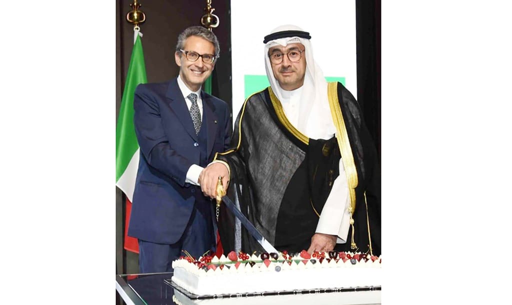 KUWAIT: Assistant Foreign Minister for Europe Affairs Ambassador Sadeq Marafi (right) is seen with Italian Ambassador to Kuwait Carlo Balducci during the ceremony. -- KUNA