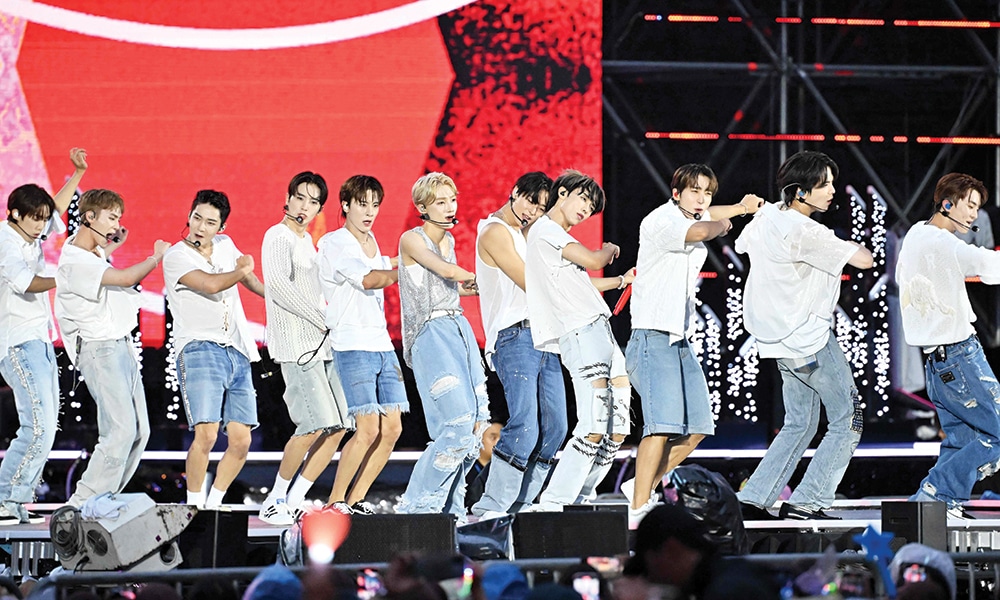 The Boyz perform during the 'K-pop Super Live' concert.
