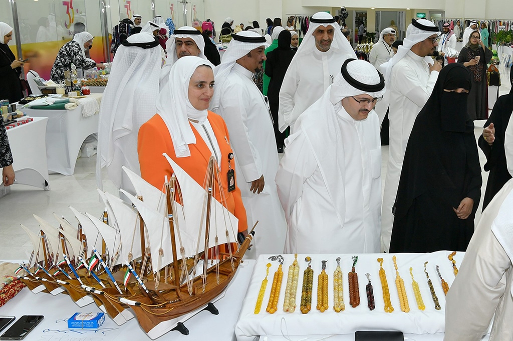 Minister of Social Affairs, Family and Childhood Affairs Sheikh Firas Saud Al-Malek Al-Sabah tours the exhibition.