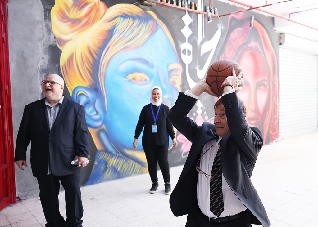 German Ambassador to Kuwait plays basketball at Kuwait Times warehouse.